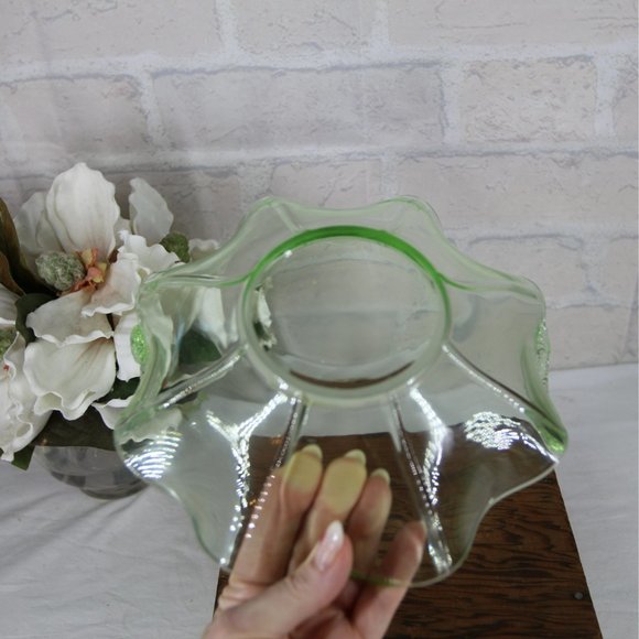 URANIUM GLASS BOWL circa 1920 by Fenton koi fish handles glow glass candy dish - Picture 3 of 9